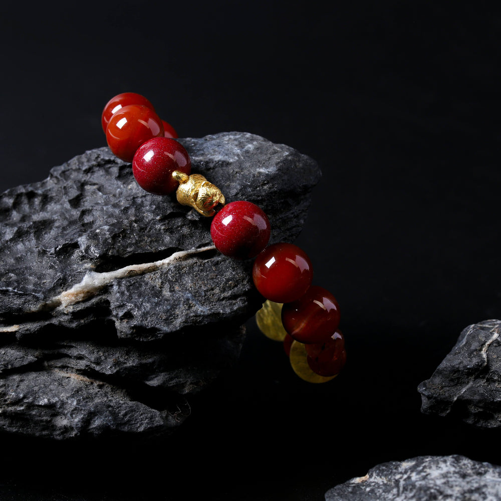 Natural Red Phantom & Cinnabar Bracelet | Career Momentum & Strategic Focus