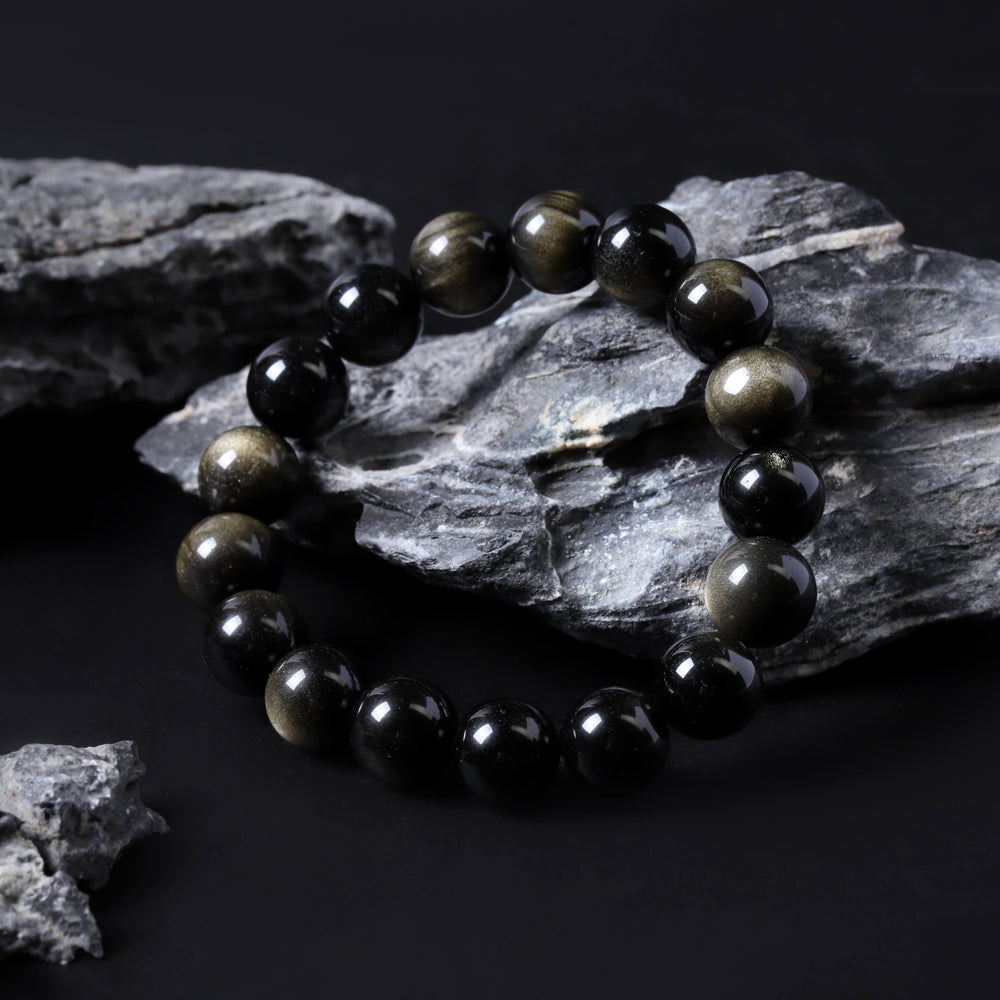 Natural Golden Sheen & Black Obsidian Bracelet | Strength & Confidence Shield