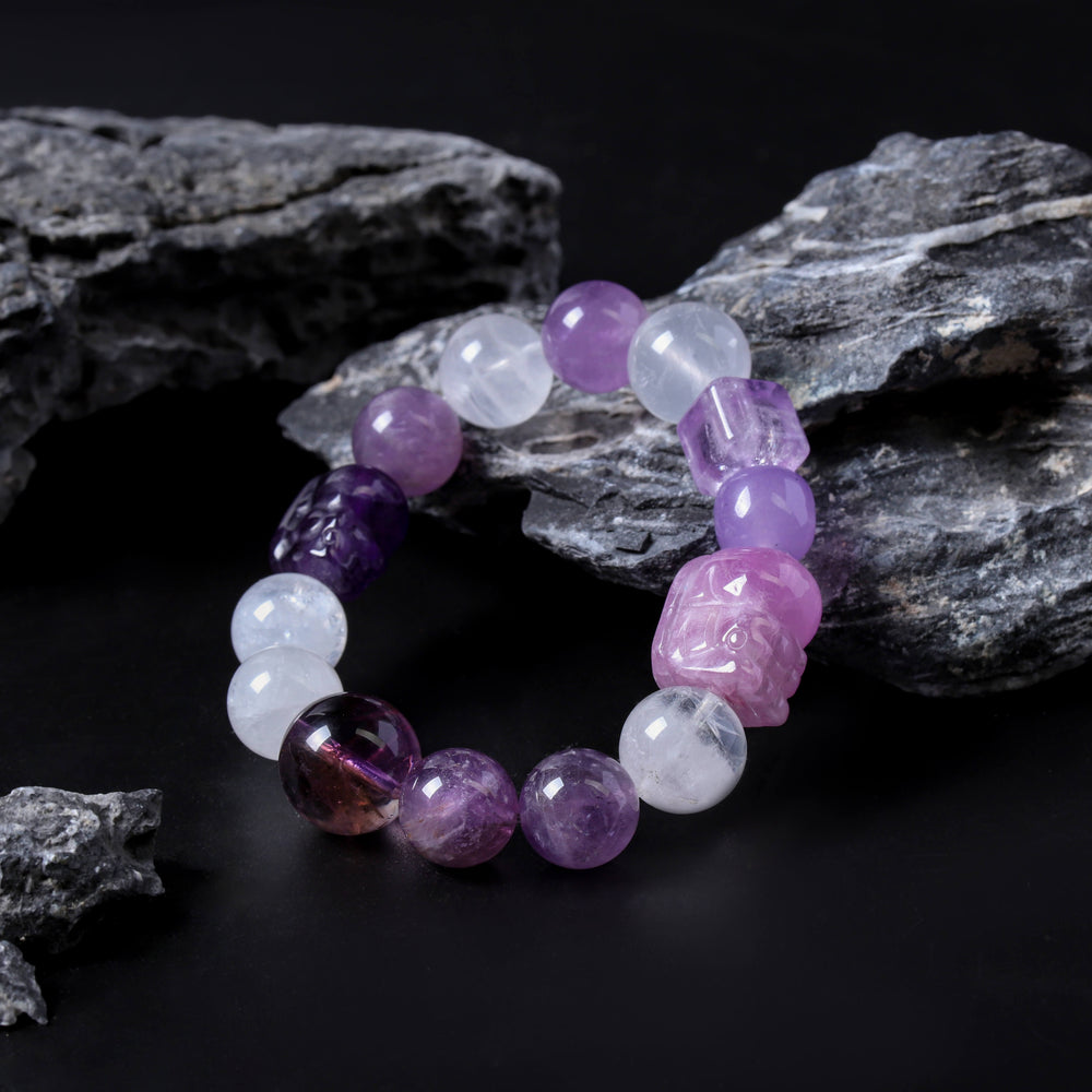 Strategic Wisdom Array – Natural Amethyst Pixiu Abundance Bracelet