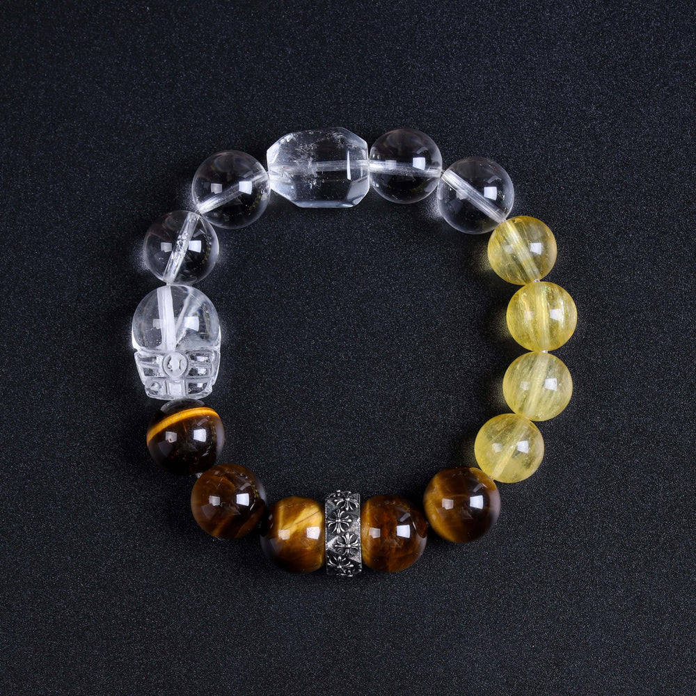 Natural Tiger's Eye, Fluorite & Clear Quartz Bracelet | Strategic Focus & Abundance