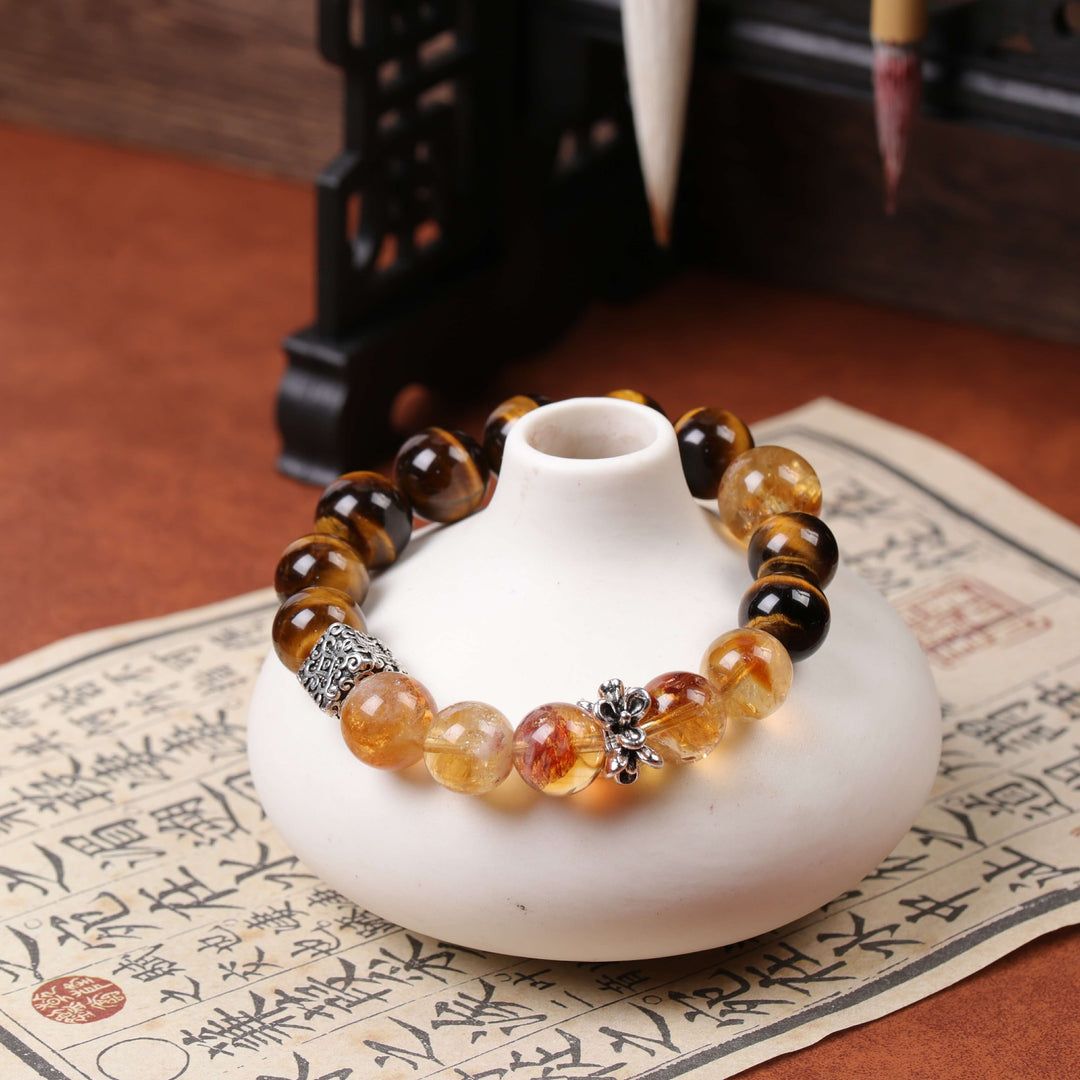 Prosperity & Action Array – Natural Golden Tiger's Eye & Natural Golden Phantom Quartz Bracelet