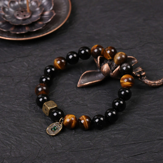 Authentic Tiger's Eye & Obsidian Feng Shui Bracelet – Sovereign Agency & Unshakeable Composure