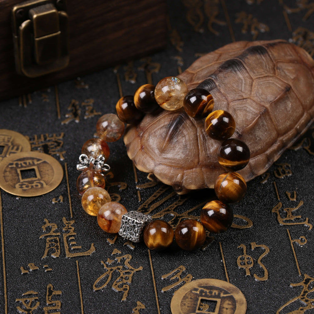 Prosperity & Action Array – Natural Golden Tiger's Eye & Natural Golden Phantom Quartz Bracelet