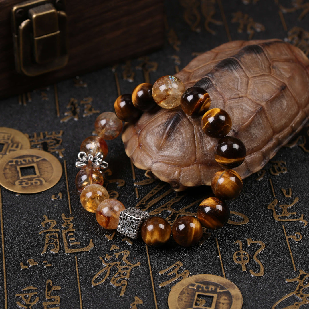 Prosperity & Action Array – Natural Golden Tiger's Eye & Natural Golden Phantom Quartz Bracelet