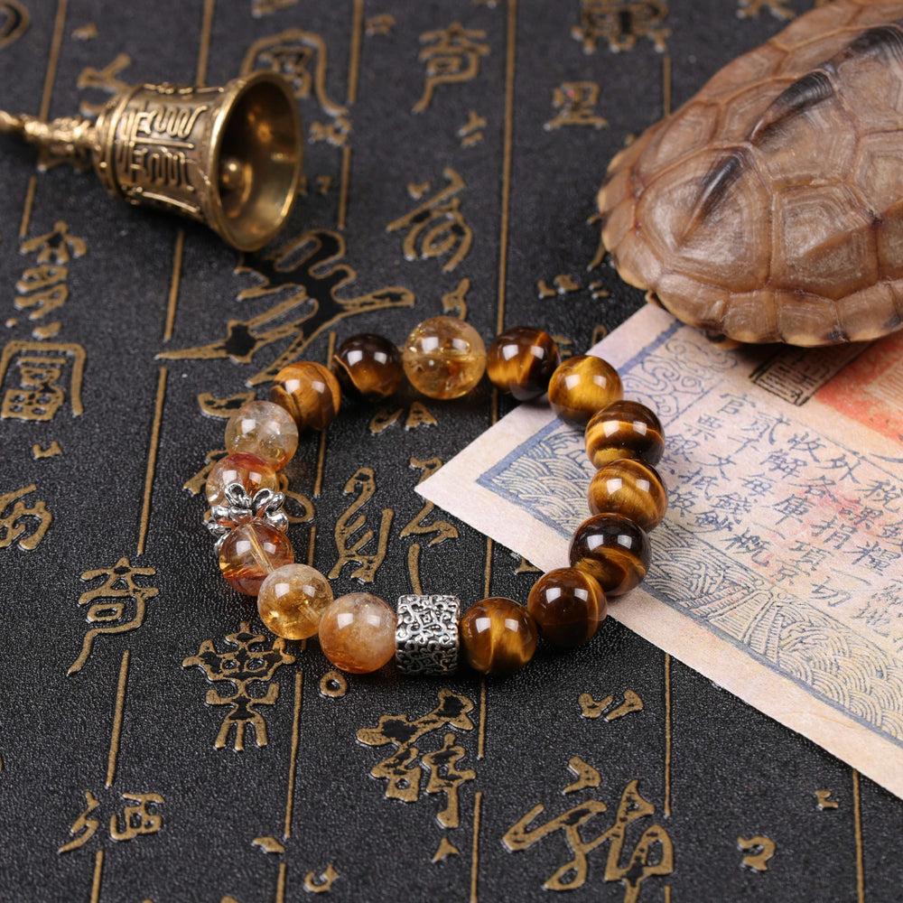 Prosperity & Action Array – Natural Golden Tiger's Eye & Natural Golden Phantom Quartz Bracelet
