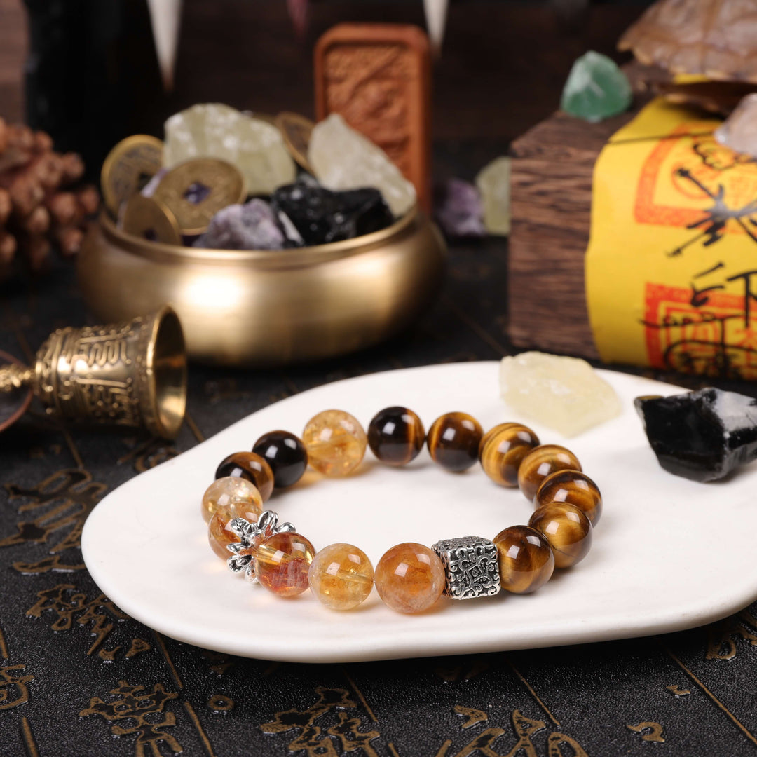 Prosperity & Action Array – Natural Golden Tiger's Eye & Natural Golden Phantom Quartz Bracelet