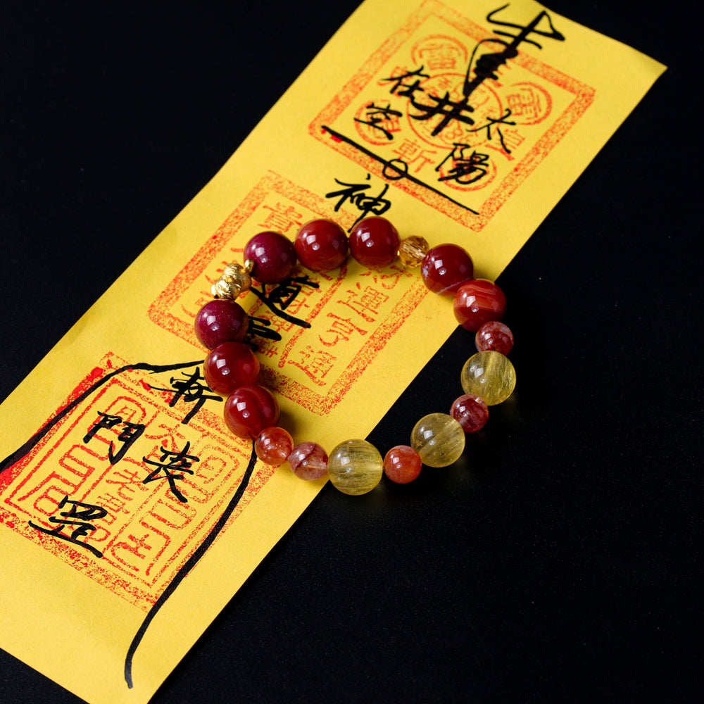 Natural Red Phantom & Cinnabar Bracelet | Career Momentum & Strategic Focus