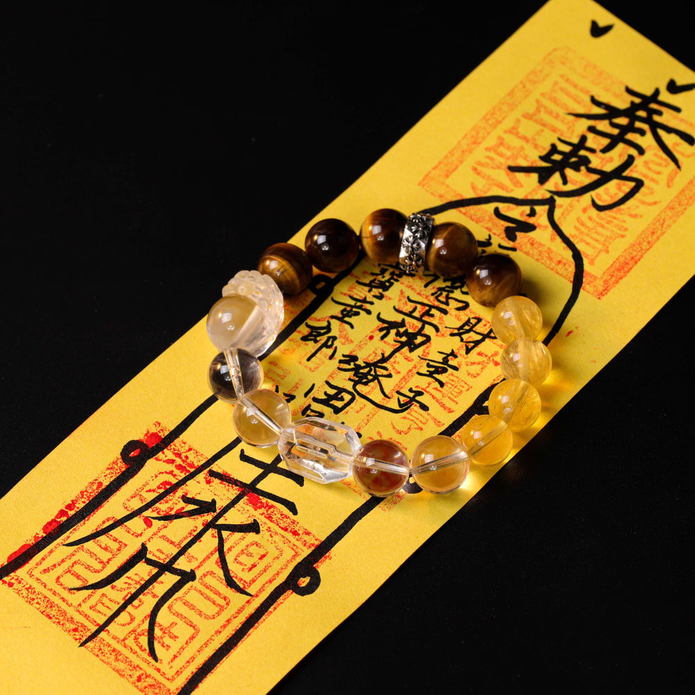 Natural Tiger's Eye, Fluorite & Clear Quartz Bracelet | Strategic Focus & Abundance