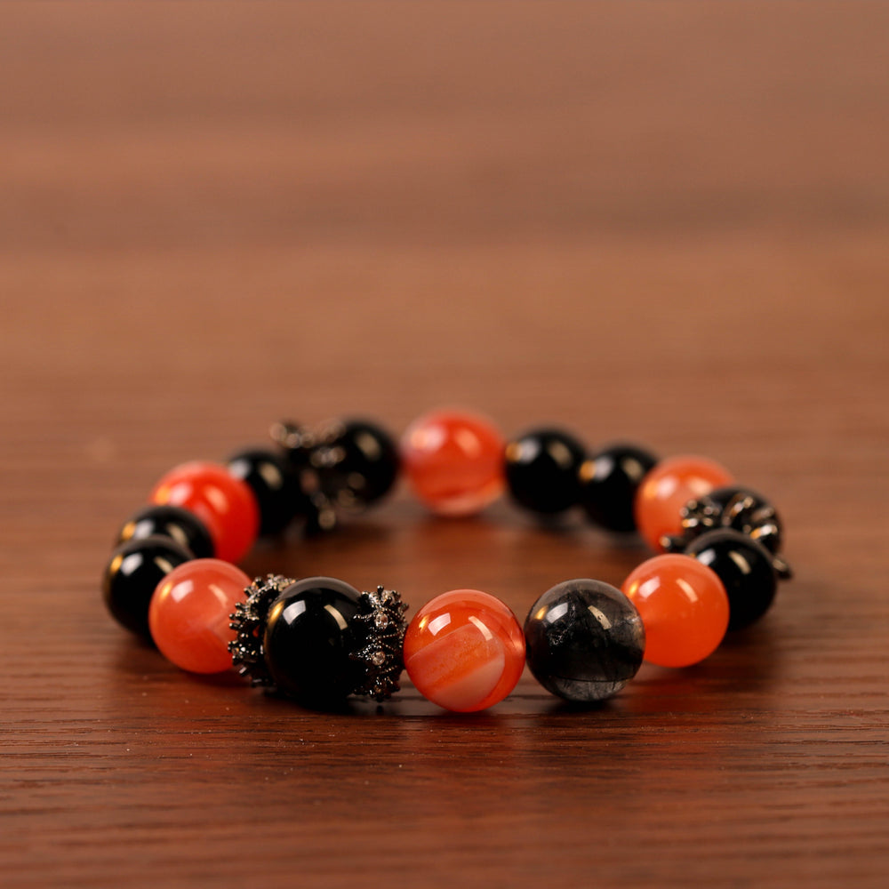 Natural Red Agate, Obsidian & Black Rutilated Quartz | The Executive Execution Anchor | Bracelet