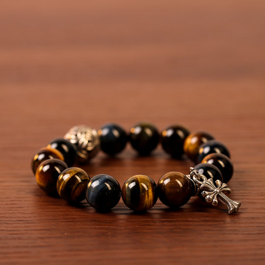Natural Tricolor Tiger's Eye & Silver Obsidian | The Sovereign Drive Anchor | Bracelet