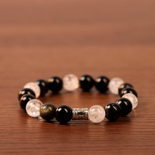 Natural Triple Obsidian & White Phantom | Omni-Shield Bracelet | Bracelet