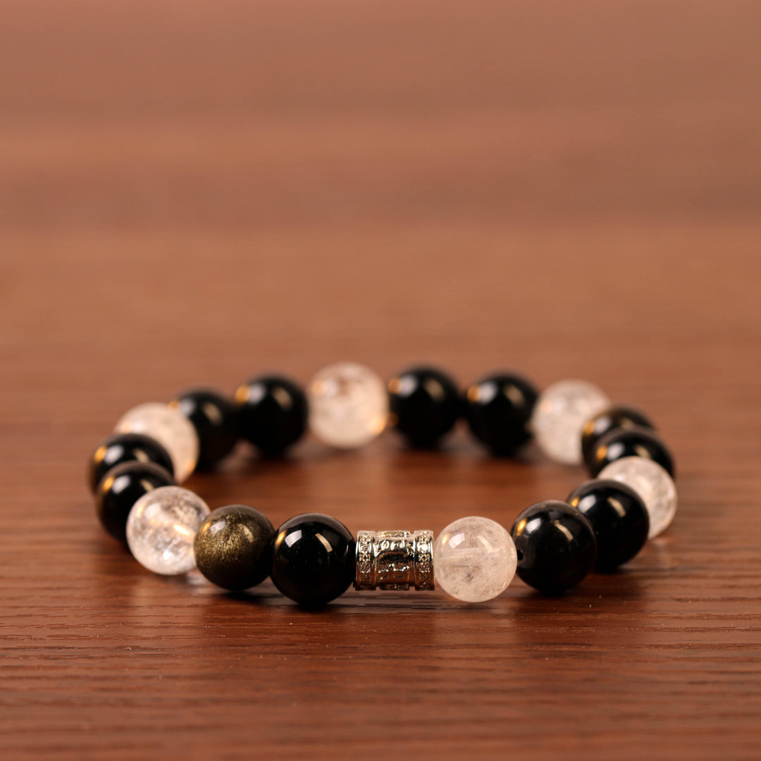 Natural Triple Obsidian & White Phantom | Omni-Shield Bracelet | Bracelet