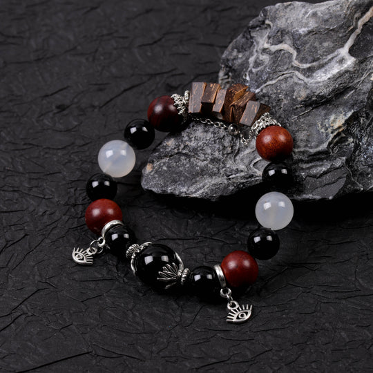 Obsidian & Agarwood Evil Eye Feng Shui Bracelet – Guard Boundaries & Center Mind