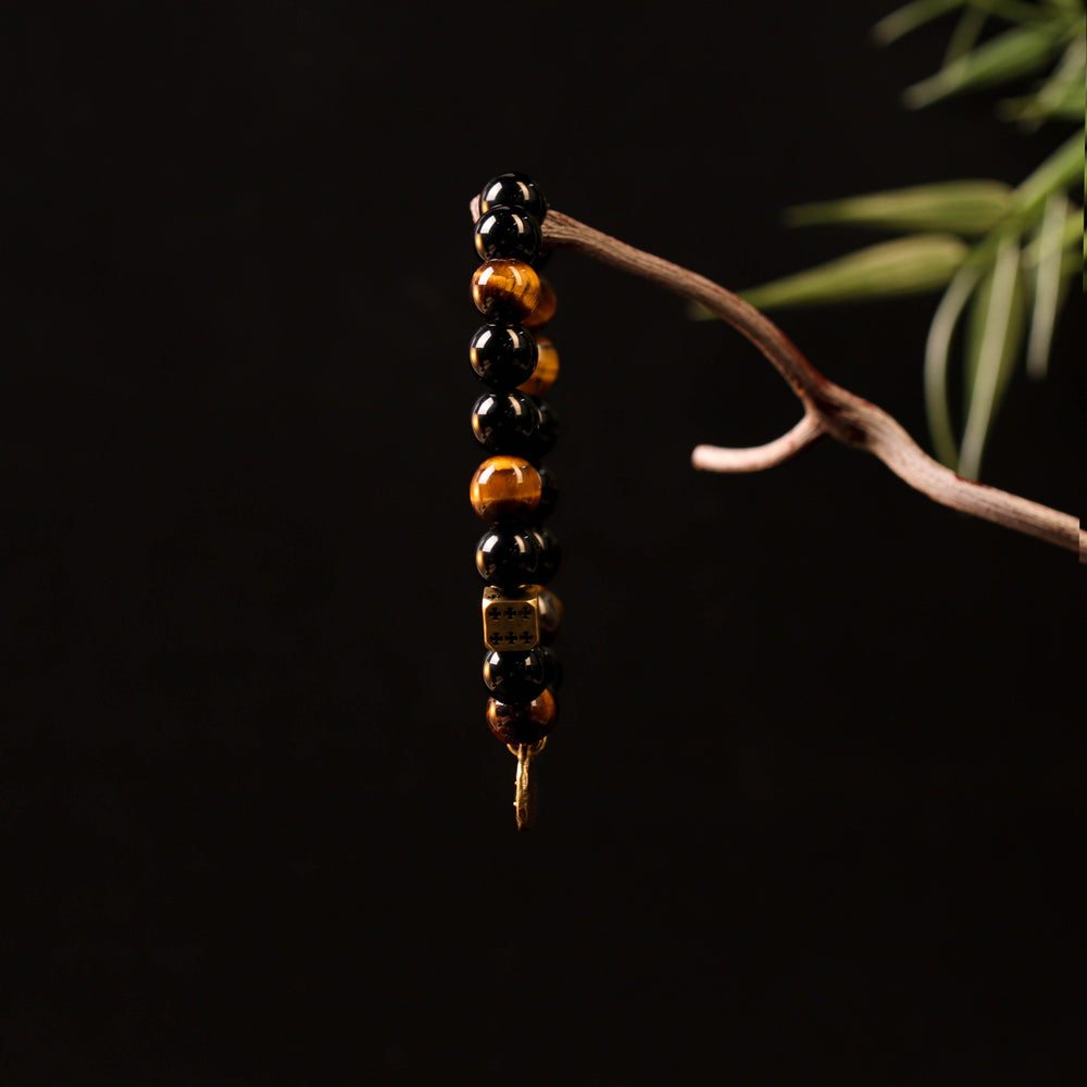 Sovereign Warrior Array – Natural Golden Tiger's Eye & Silver Obsidian Bracelet