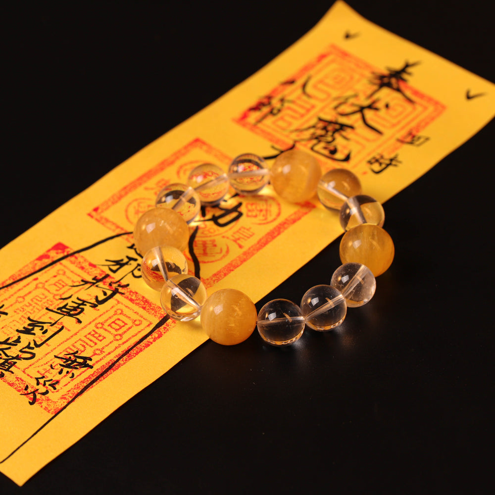Natural Yellow Fluorite & Clear Quartz | The Abundance Mindset Anchor | Bracelet