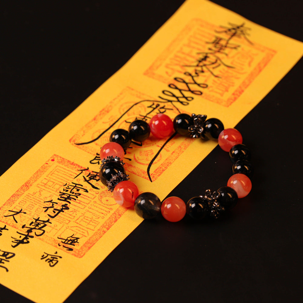 Natural Red Agate, Obsidian & Black Rutilated Quartz | The Executive Execution Anchor | Bracelet