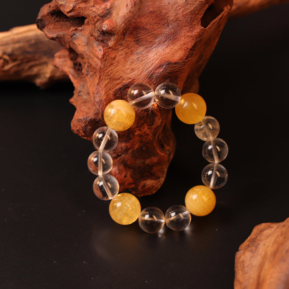 Natural Yellow Fluorite & Clear Quartz | The Abundance Mindset Anchor | Bracelet