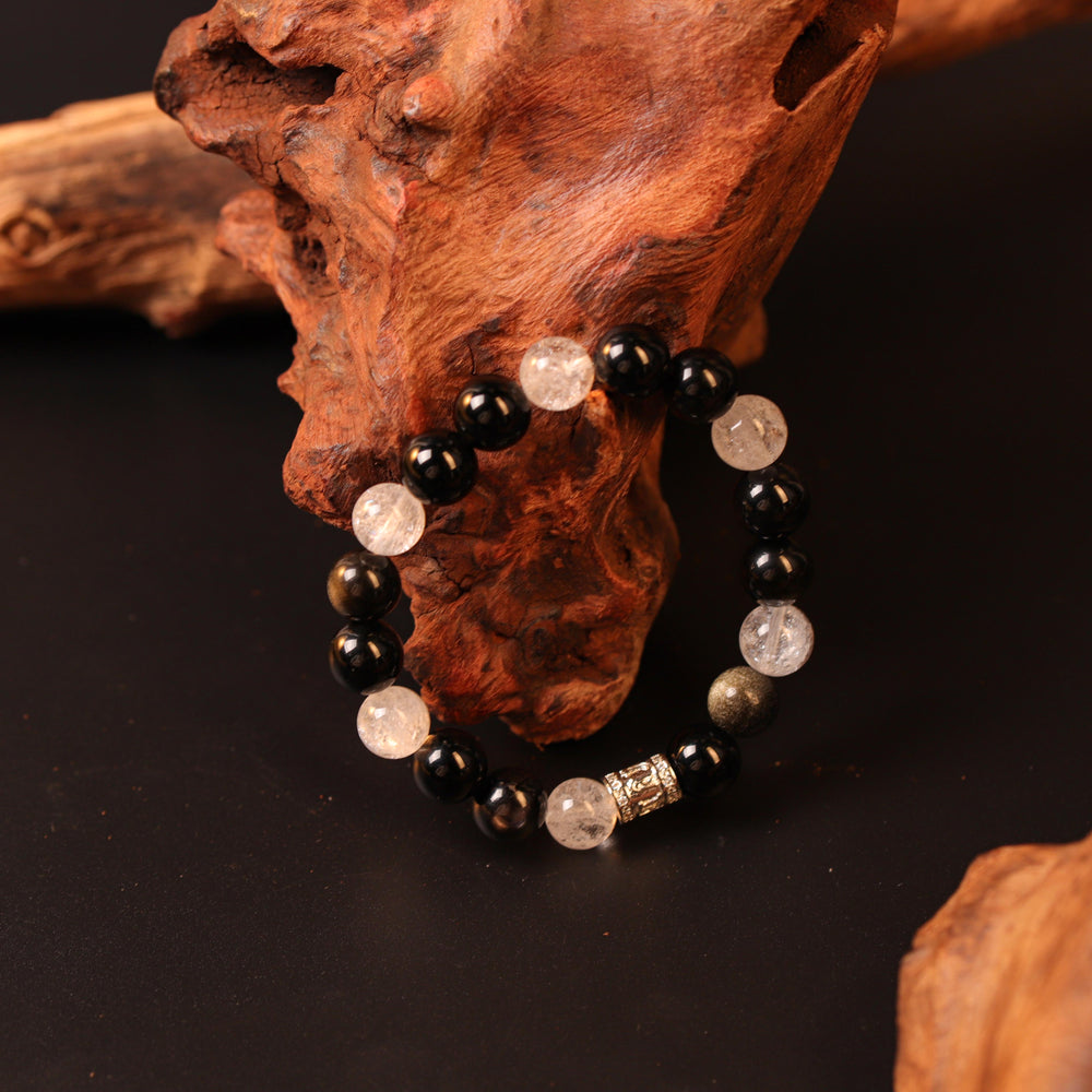 Natural Triple Obsidian & White Phantom | Omni-Shield Bracelet | Bracelet