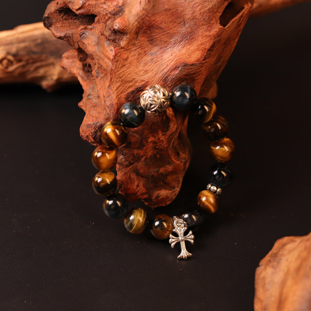Natural Tricolor Tiger's Eye & Silver Obsidian | The Sovereign Drive Anchor | Bracelet