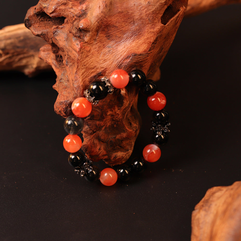 Natural Red Agate, Obsidian & Black Rutilated Quartz | The Executive Execution Anchor | Bracelet