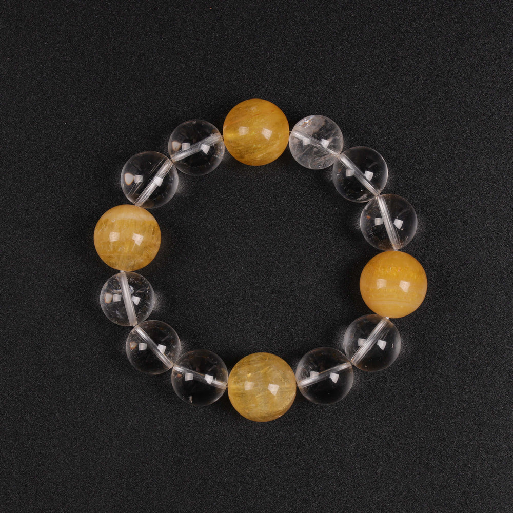 Natural Yellow Fluorite & Clear Quartz | The Abundance Mindset Anchor | Bracelet
