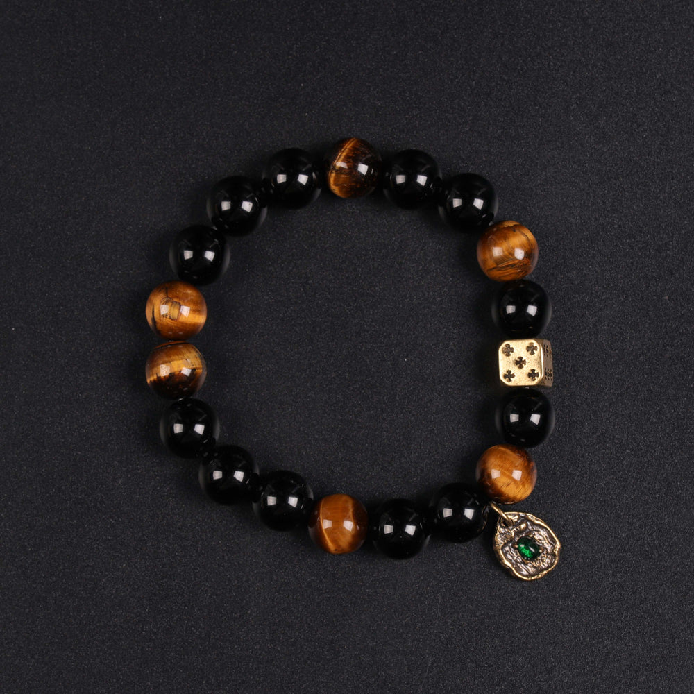 Sovereign Warrior Array – Natural Golden Tiger's Eye & Silver Obsidian Bracelet