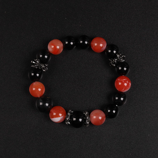 Natural Red Agate, Obsidian & Black Rutilated Quartz | The Executive Execution Anchor | Bracelet