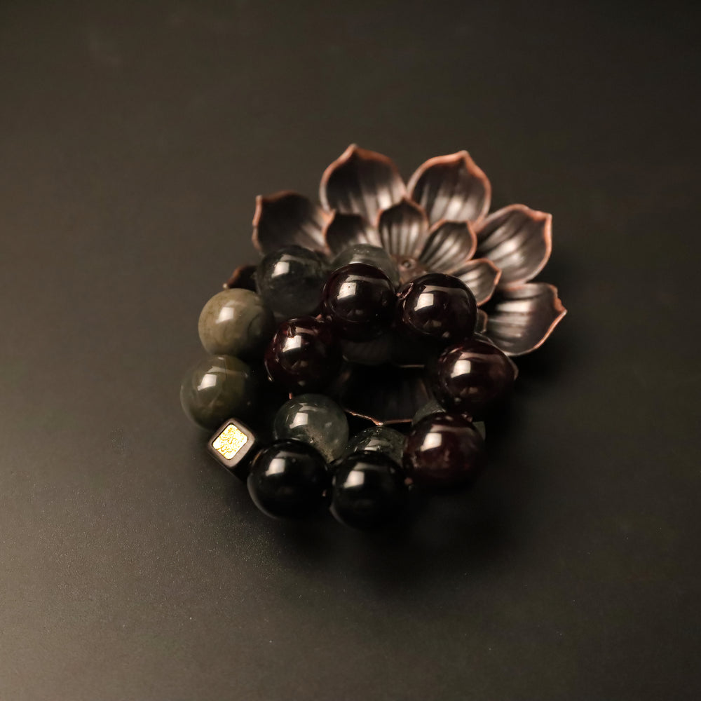 Scarlet Flame & Obsidian Berry · Vitality & Charm Boost Blessed Energy Bracelet