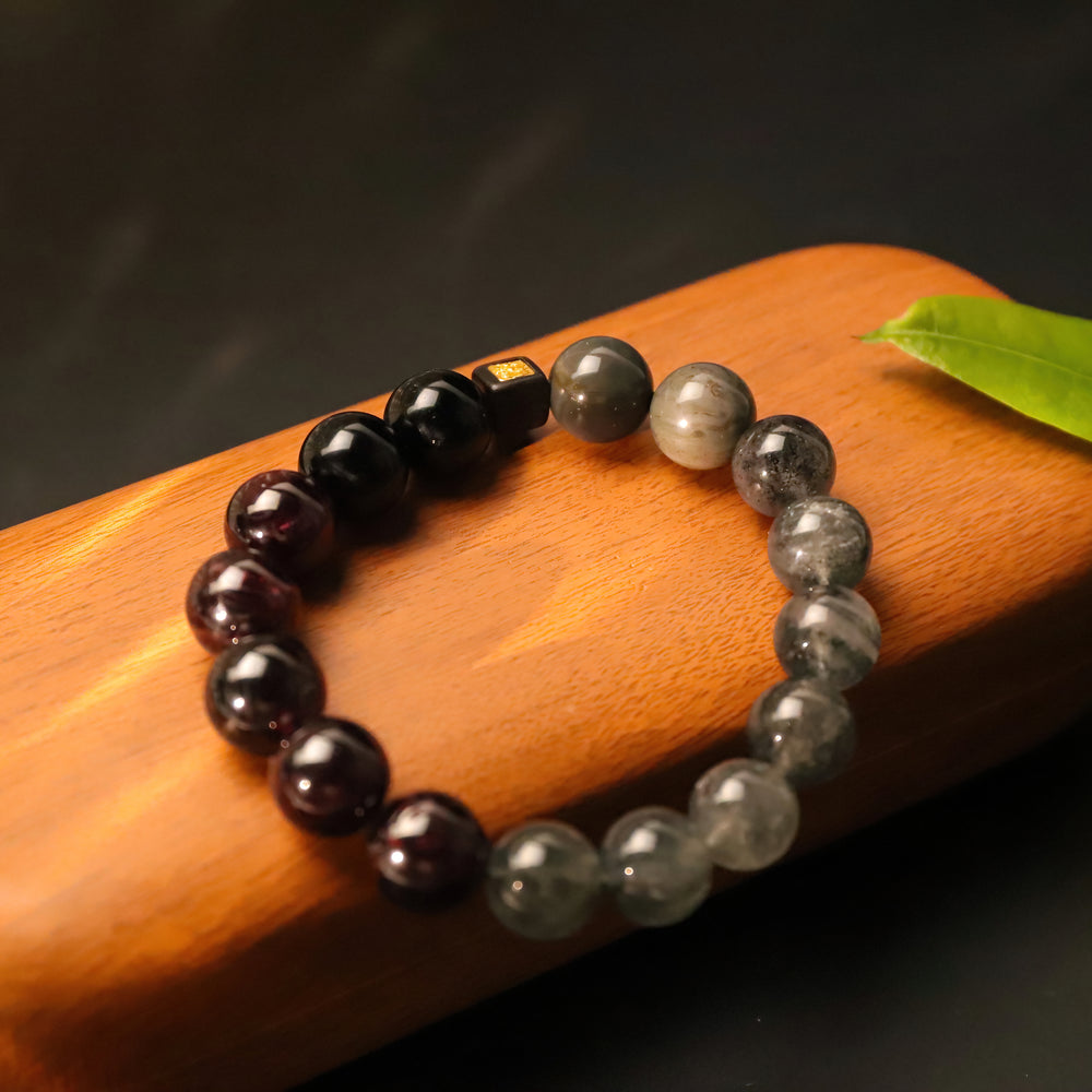 Scarlet Flame & Obsidian Berry · Vitality & Charm Boost Blessed Energy Bracelet