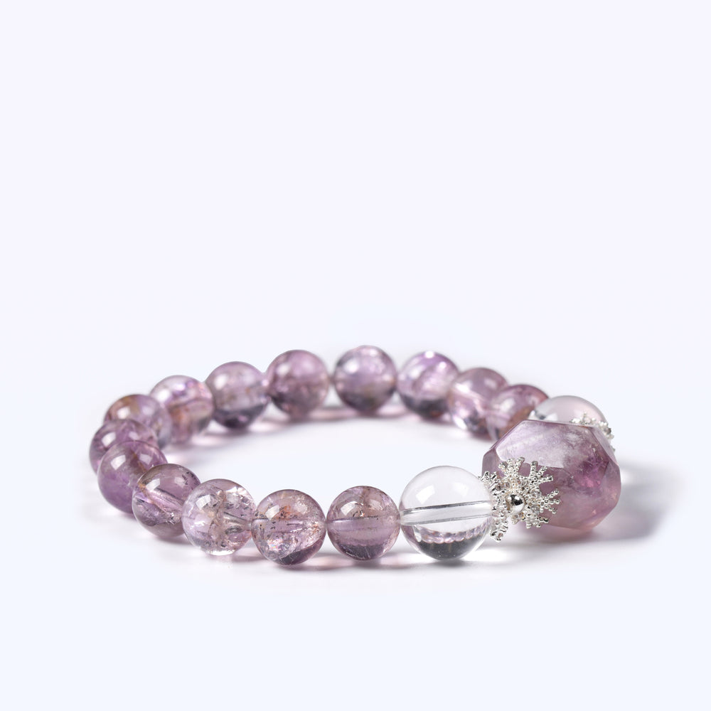 Ethereal Clarity Array – Natural Amethyst Azeztulite & Clear Quartz Bracelet