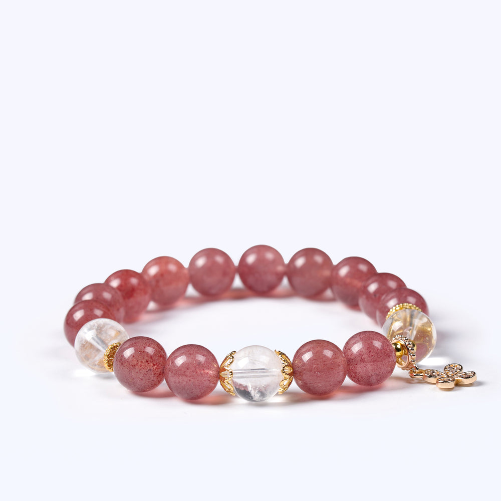 Compassionate Clarity Array – Natural Strawberry Quartz & Clear Quartz Bracelet