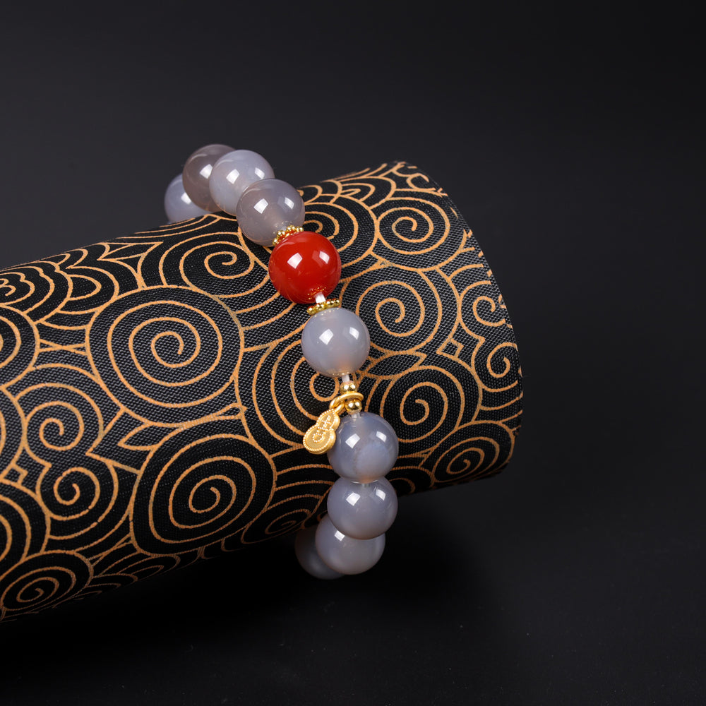 Natural Agate & Golden Wu Lou | The Vitality & Balance Anchor | Bracelet