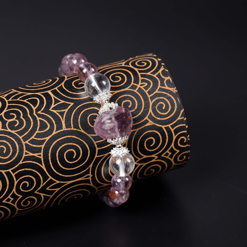 Ethereal Clarity Array – Natural Amethyst Azeztulite & Clear Quartz Bracelet
