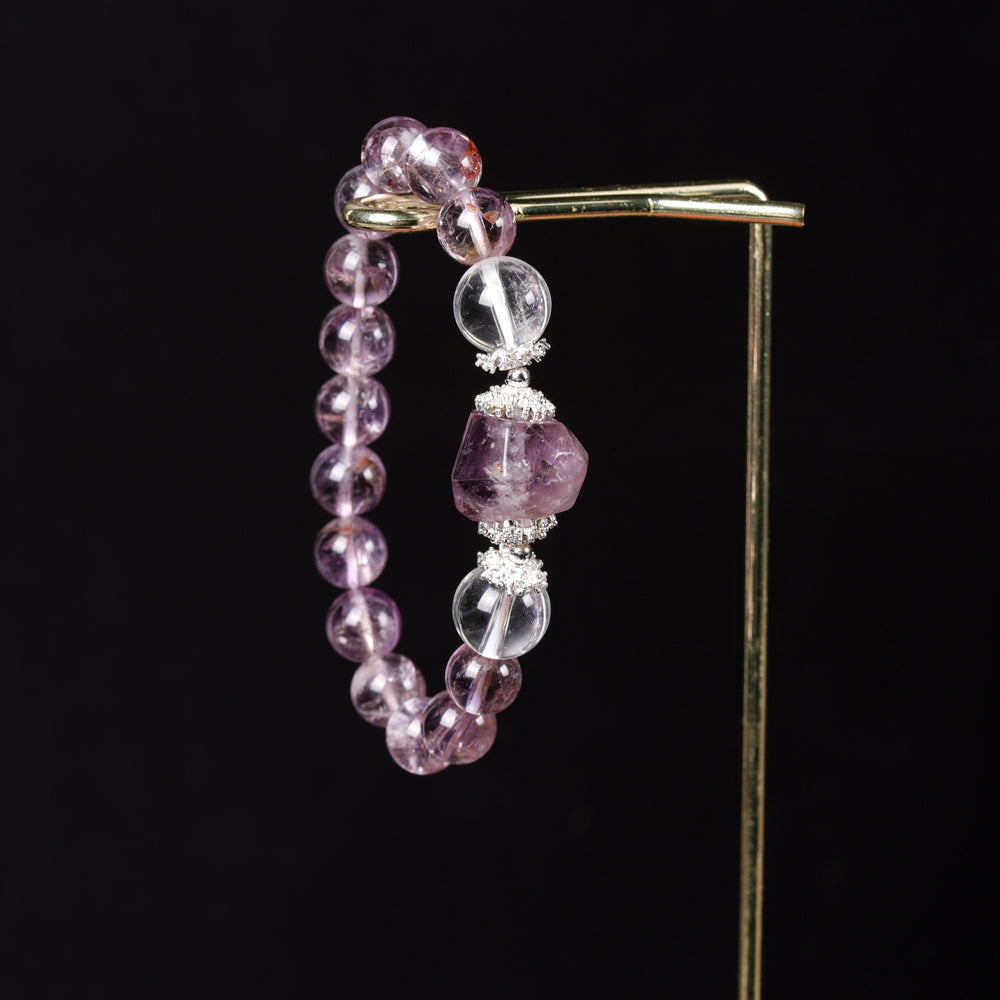 Ethereal Clarity Array – Natural Amethyst Azeztulite & Clear Quartz Bracelet