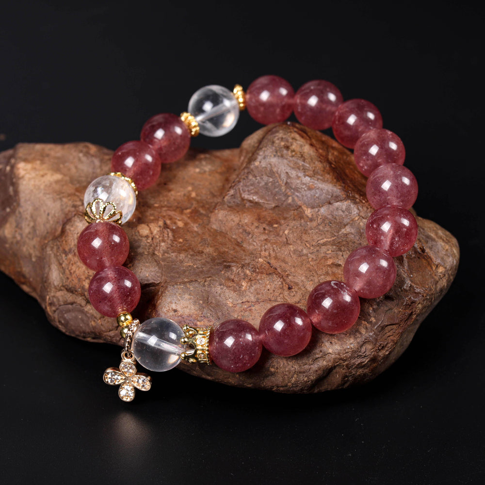 Compassionate Clarity Array – Natural Strawberry Quartz & Clear Quartz Bracelet