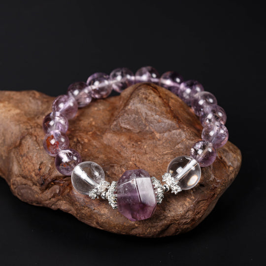 Ethereal Clarity Array – Natural Amethyst Azeztulite & Clear Quartz Bracelet