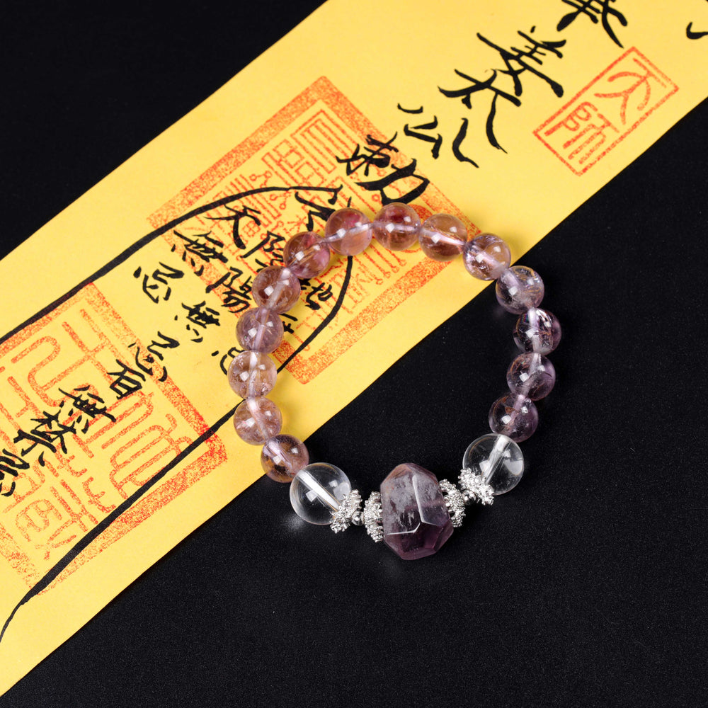 Ethereal Clarity Array – Natural Amethyst Azeztulite & Clear Quartz Bracelet