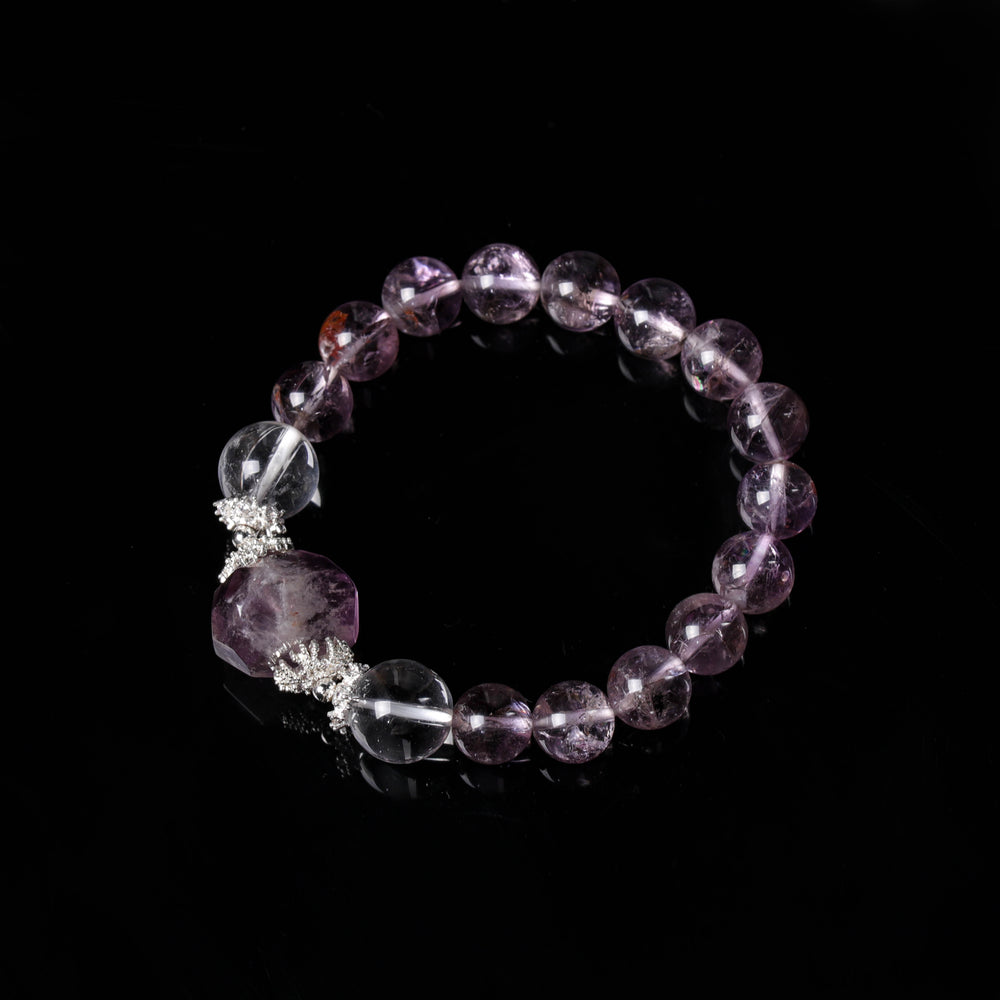 Ethereal Clarity Array – Natural Amethyst Azeztulite & Clear Quartz Bracelet