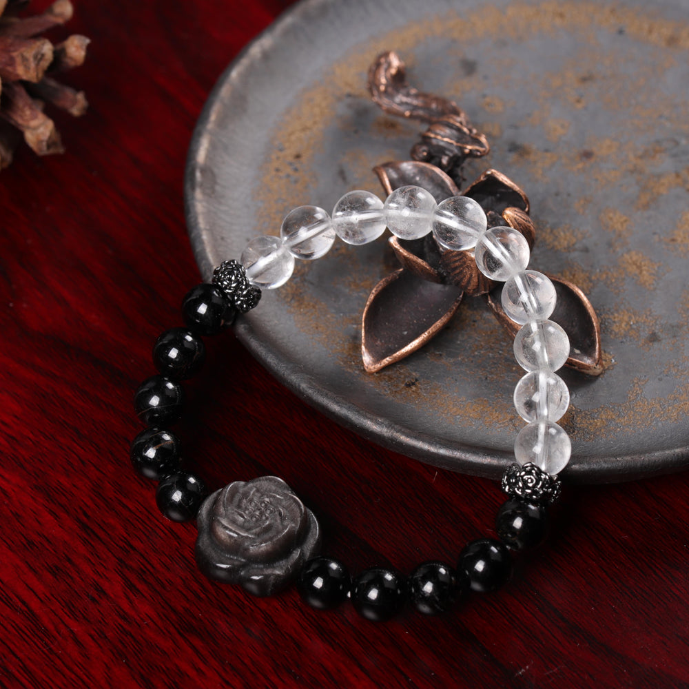 Luminous Shield Array – Natural Black Tourmaline & Clear Quartz Bracelet