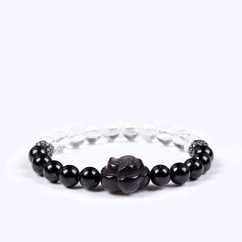 Luminous Shield Array – Natural Black Tourmaline & Clear Quartz Bracelet