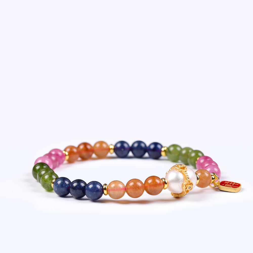 Vitality Anchor Array – Natural Rainbow Tourmaline & Pearl Bracelet
