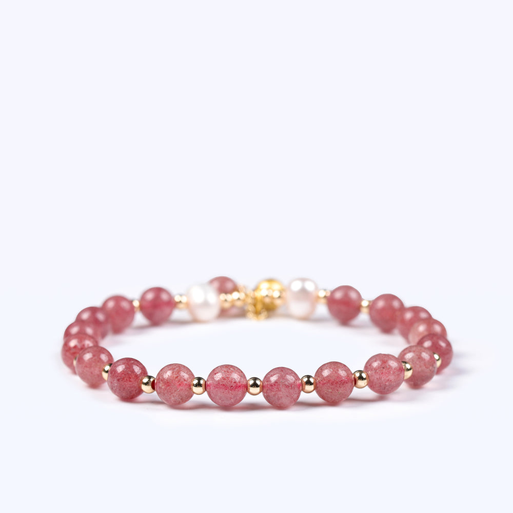 Presence & Compassion Array – Natural Strawberry Quartz & Pearl Bracelet