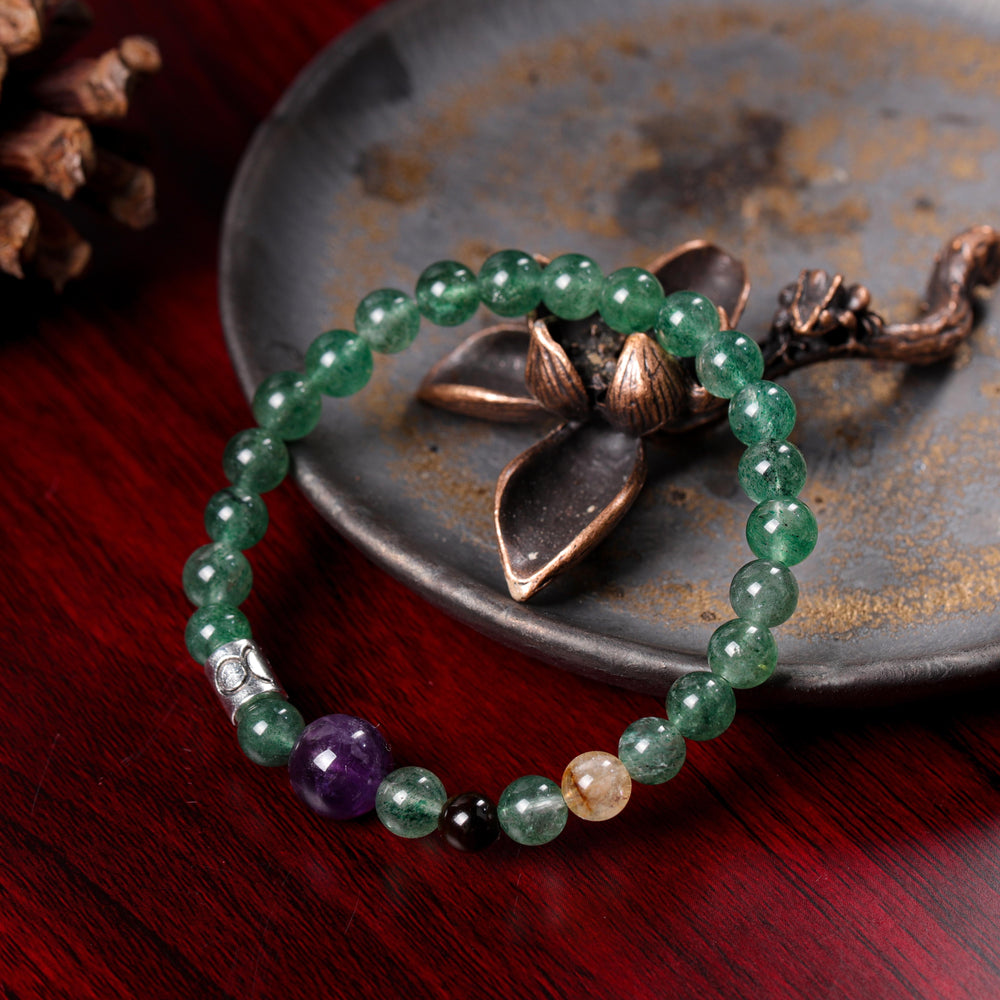 Natural Amethyst & Green Strawberry Quartz | The Strategic Anchor: Taurus Bracelet | Bracelet