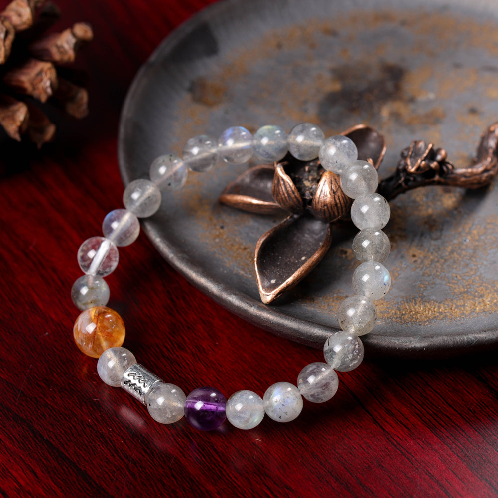 Natural Grey Moonstone & Yellow Phantom | The Visionary Anchor: Aquarius Bracelet | Bracelet