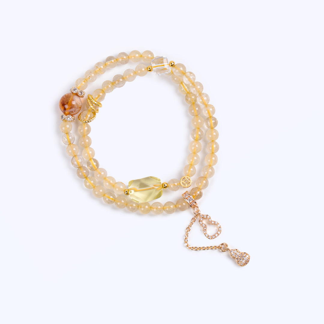 Natural Yellow Phantom & Rutilated Quartz Traditional Clarity & Stability Wrap Bracelet