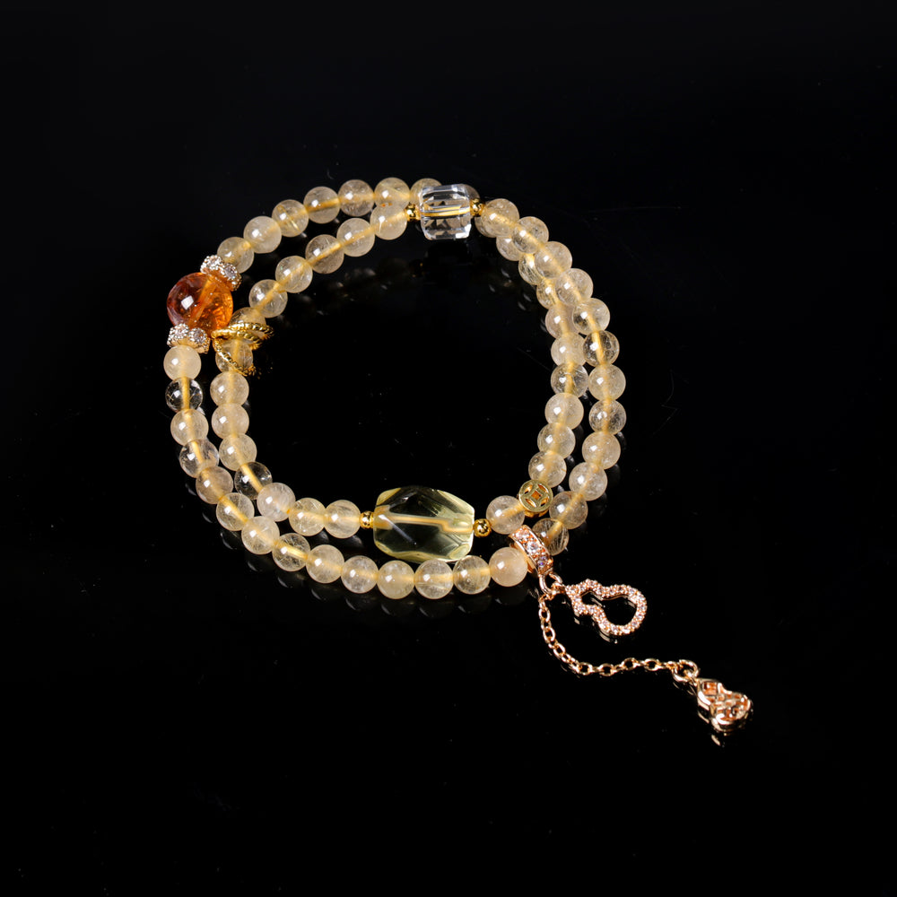 Natural Yellow Phantom & Rutilated Quartz Traditional Clarity & Stability Wrap Bracelet