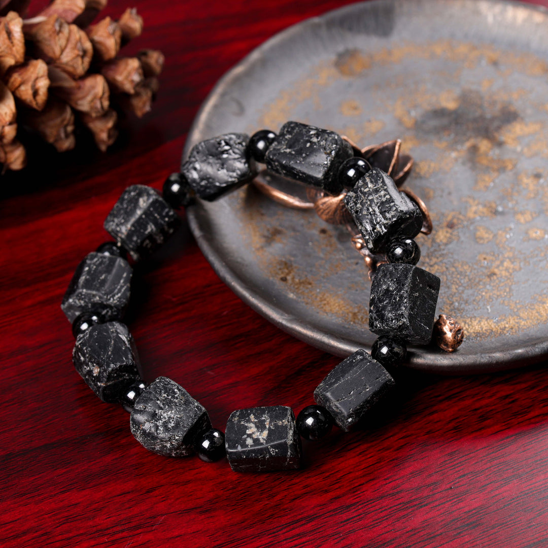 Foundational Strength Array – Natural Black Tourmaline & Black Agate Bracelet