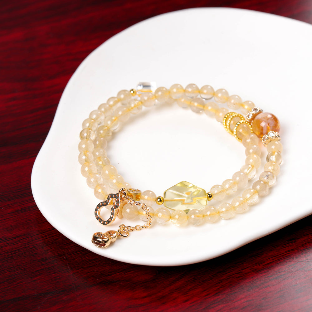 Natural Yellow Phantom & Rutilated Quartz Traditional Clarity & Stability Wrap Bracelet