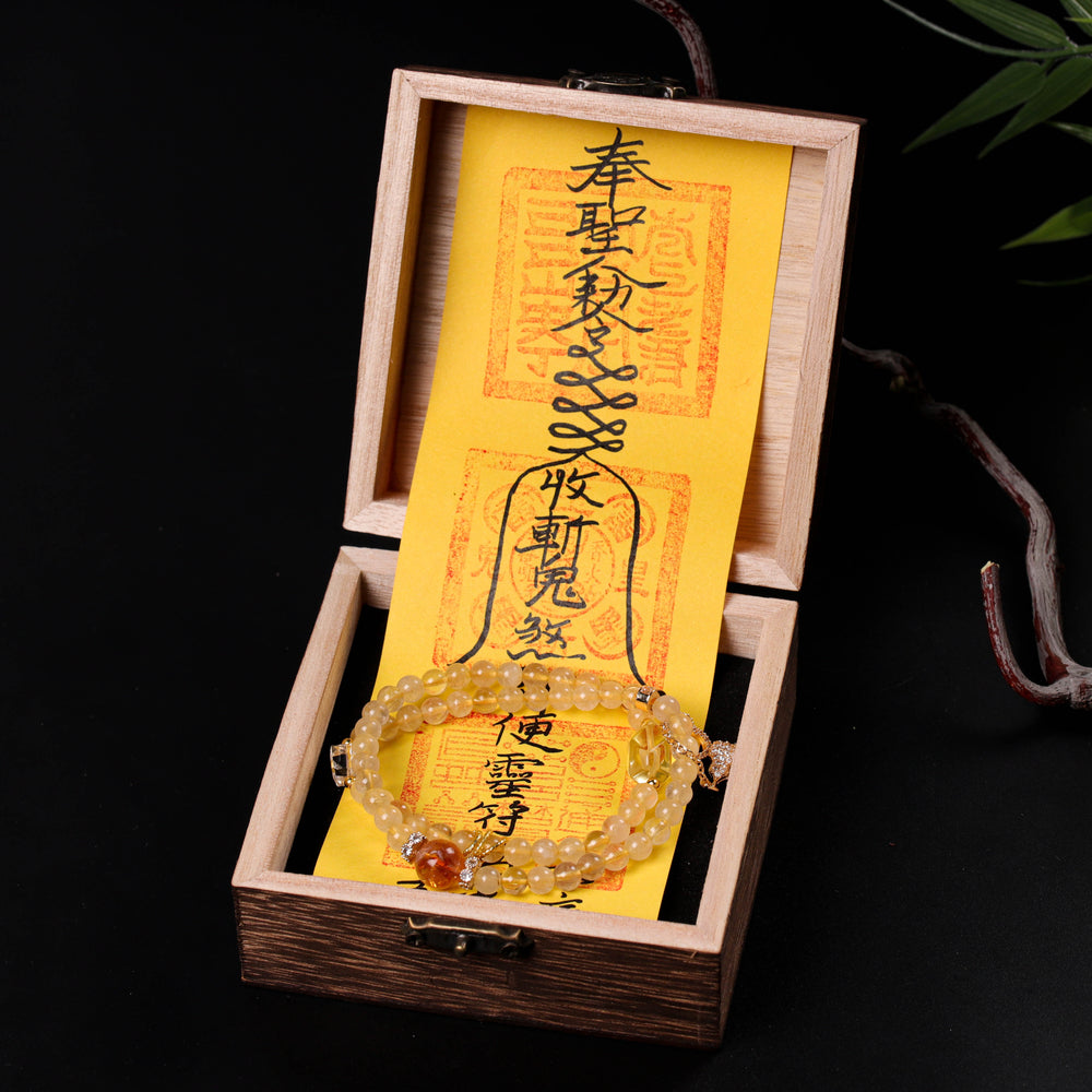 Natural Yellow Phantom & Rutilated Quartz Traditional Clarity & Stability Wrap Bracelet
