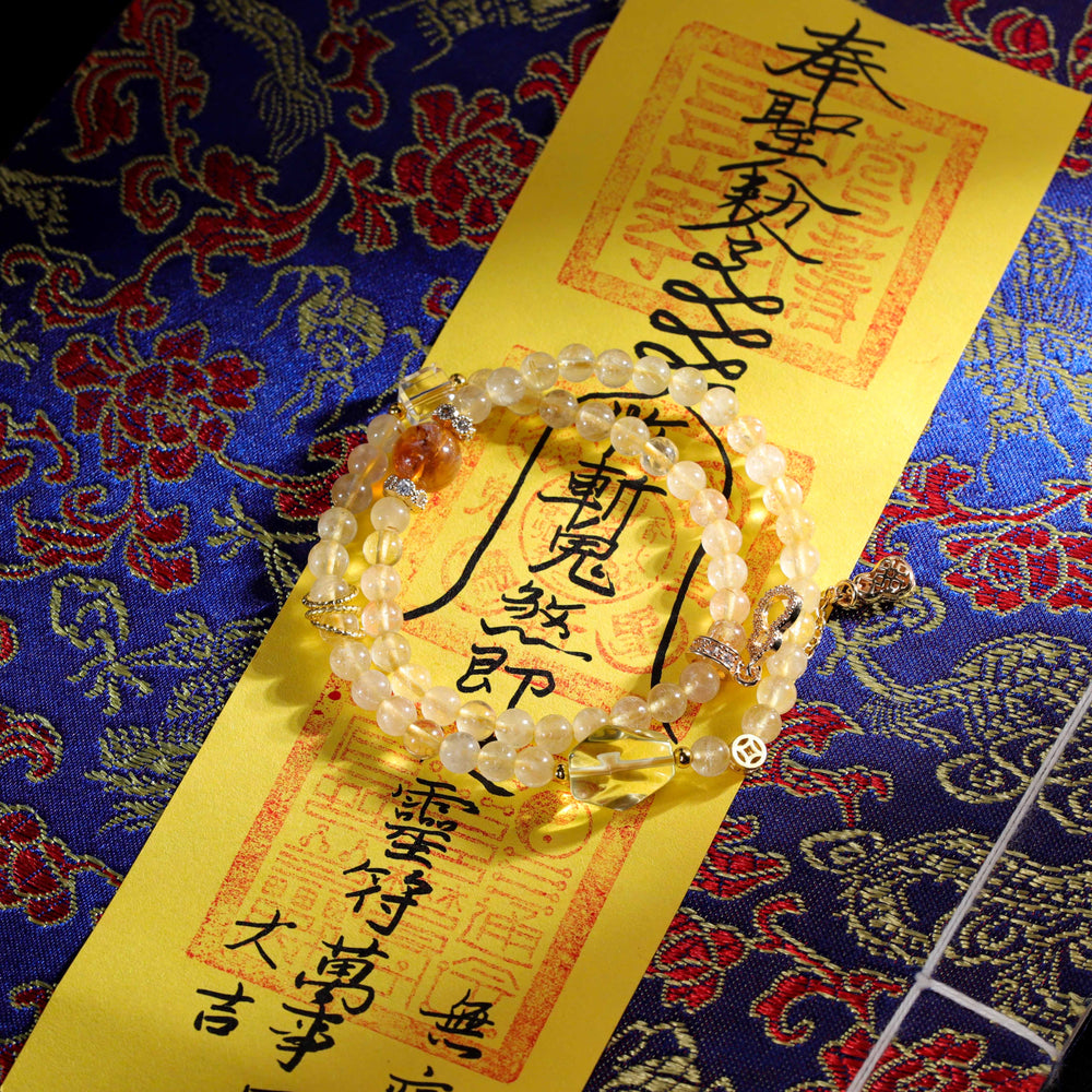 Natural Yellow Phantom & Rutilated Quartz Traditional Clarity & Stability Wrap Bracelet